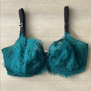Victoria's Secret Teal Green Unlined Lace Bra with Underwire Size 34DDD